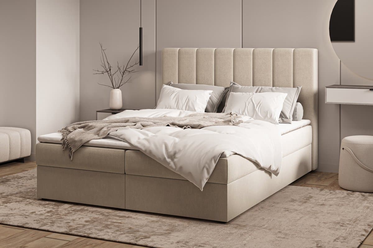 InspireME Boxspring Bed 01 - Bed - Comfortabel topmatras - Met hoofdeindeTot 300KG - Opbergruimte - 180x200 - Trinity 2 - Beige thumbnail 6