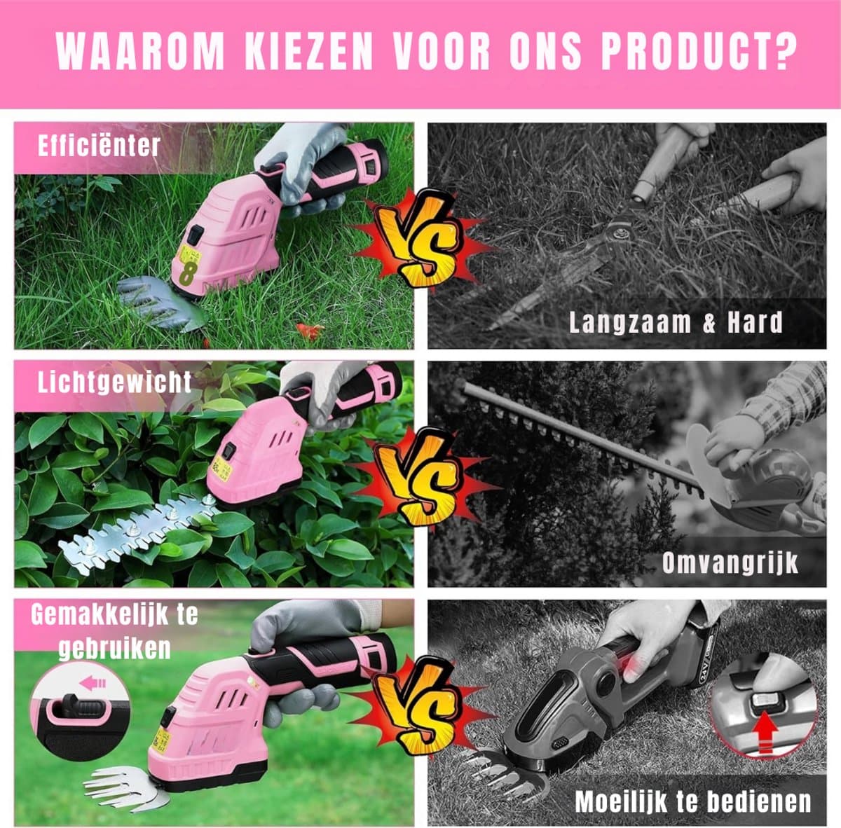 Zylo® Grasschaar - Grasschaar met Accu - Grasschaar met Steel - ‎32 x 16.5 x 11 cm - Roze/Zwart thumbnail 7