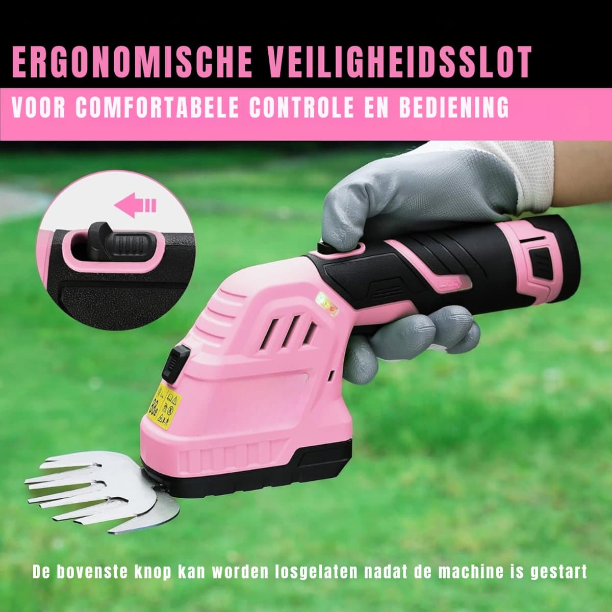 Zylo® Grasschaar - Grasschaar met Accu - Grasschaar met Steel - ‎32 x 16.5 x 11 cm - Roze/Zwart thumbnail 4