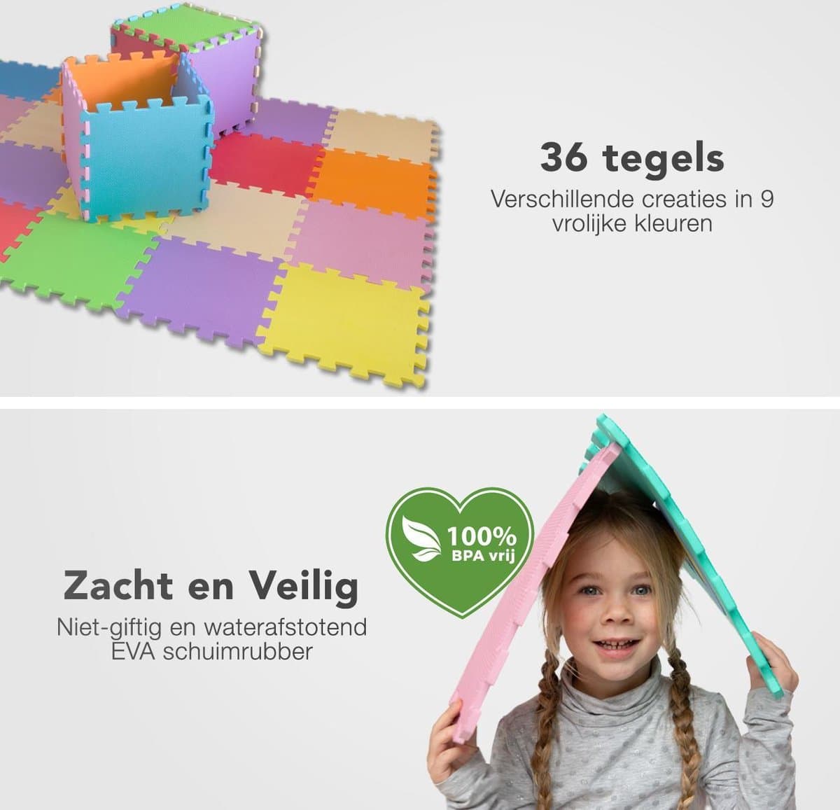 LifeGoods Multicolor Speelmat XL - 36-delig Puzzel van Schuim Vloer Tegels in 9 Kleuren - 180x180 cm - Zacht en Dik EVA Foam - Antislip en Waterafstotend - Educatief Speel Kleed voor Baby/Peuters/Kinderen vanaf 0 jaar - Jongens en Meisjes thumbnail 3