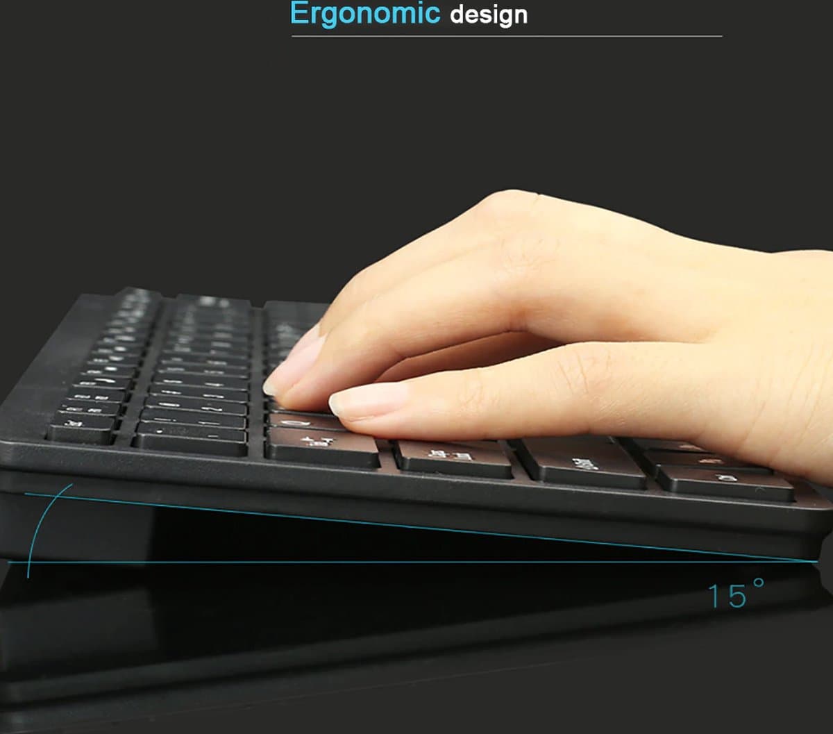 K001 Mini Toetsenbord, QWERTY (US), Ergonomisch en Ultradun, Zwart, Met draad, USB aansluiting, Mac + Windows thumbnail 3