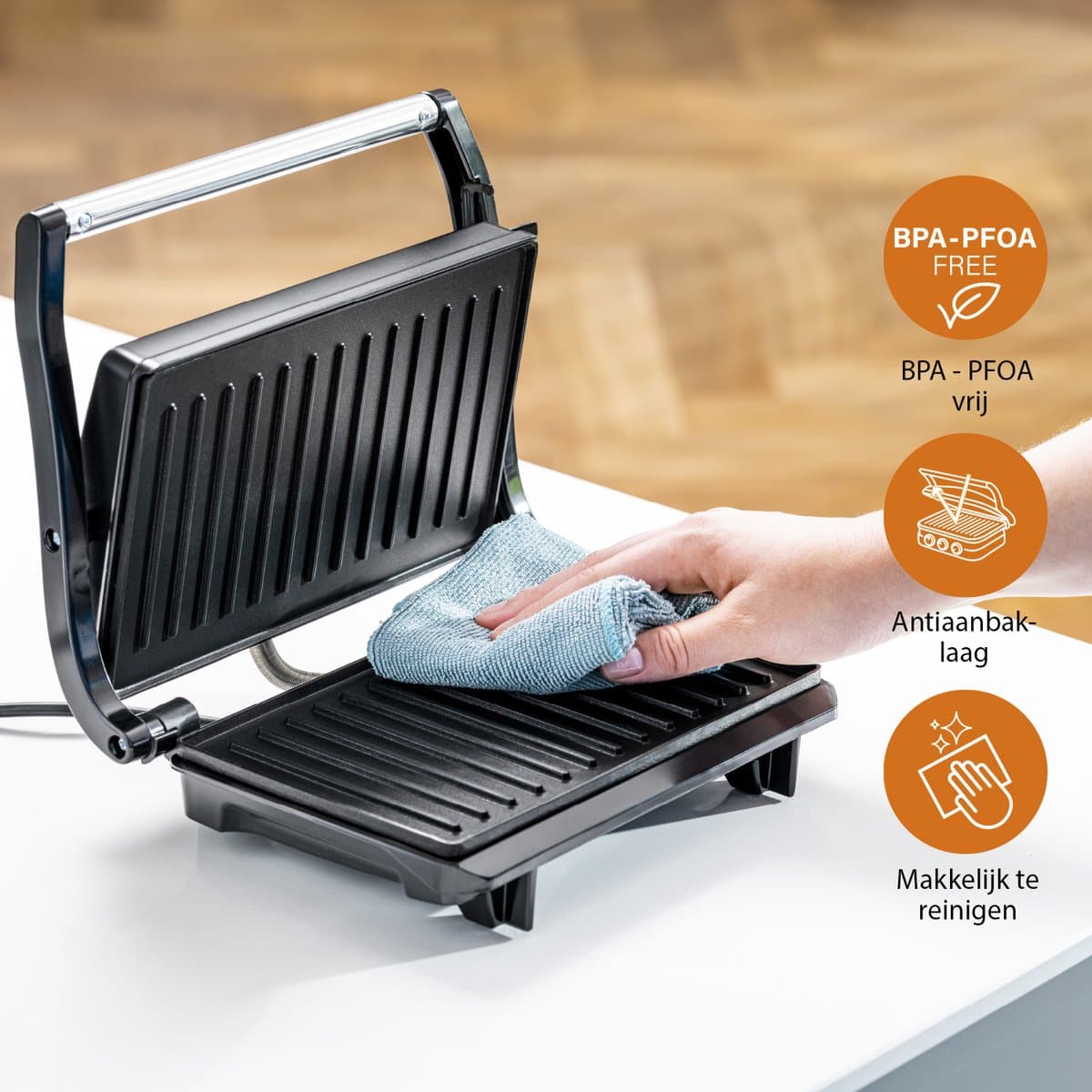 Tristar Contactgrill - GR-2650 - 700W - Tosti apparaat - Panini grill- 22,5x14cm bakoppervlak - Verticaal opbergen - Zwart thumbnail 3