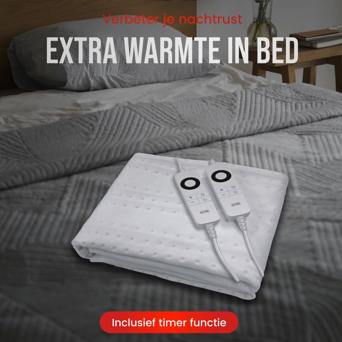 DistinQ Elektrische Onderdeken dubbel 100 Watt - 160x140 cm - tweepersoons - Automatische Uitschakeling - Oververhittingsbescherming - 5 Standen - onderdeken Wit thumbnail 7