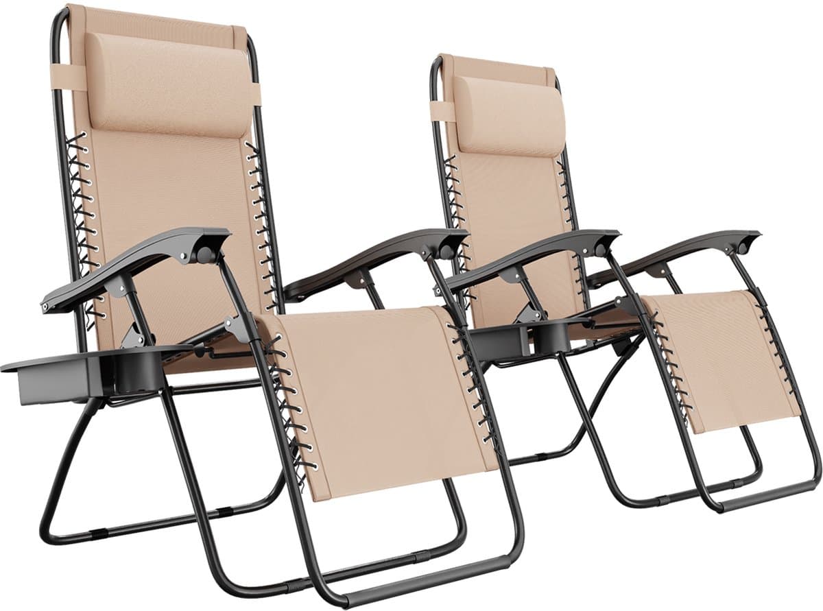 LifeGoods Opvouwbare Tuinstoelen - 2 Stuks - Ligstoel Tuin - 30°-90° Verstelbaar - Metaal - Beige