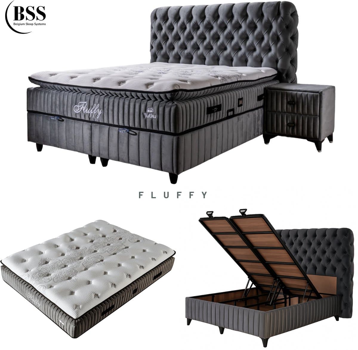 BSS Bedding Fluffy - Boxspring - Boxspring met Opbergruimte - 180x200 - Grijs thumbnail 3