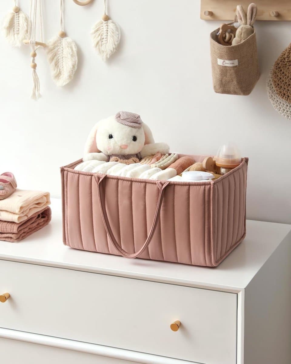 Luiertas Organizer Baby Luiermand Opbergmand met Verwijderbare Vakken & Handvat – Draagbare Luiertas voor Babyverzorging – Luiertafel Organizer – Babykamer Opbergbox thumbnail 3