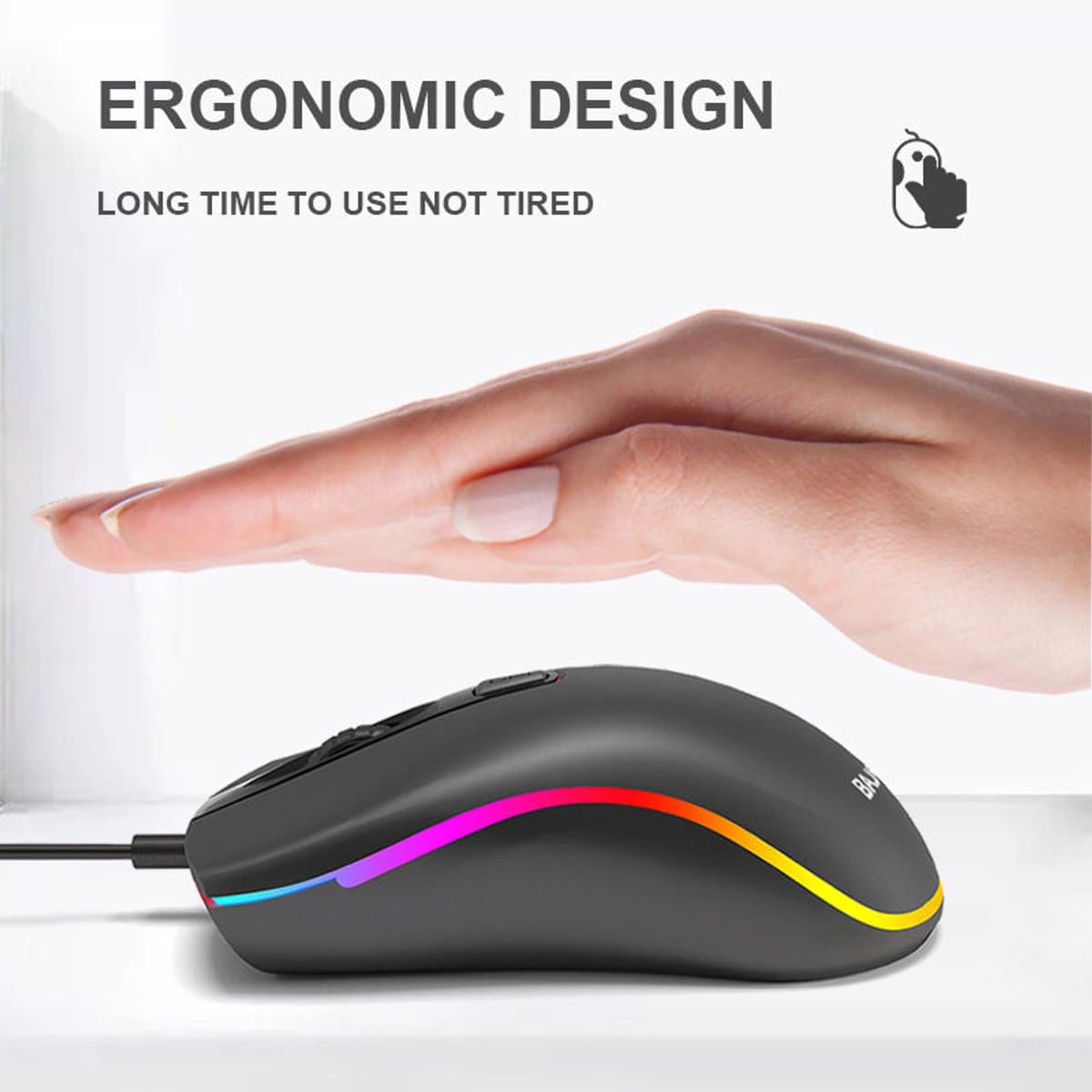 Gaming Muis Zwart – RGB Verlichting – USB – 3 Instelbare DPI (800/1200/1600) – Ergonomisch – Bedrade Muis voor PC & Laptop thumbnail 3