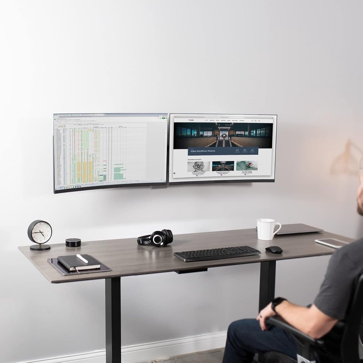 Dubbele Monitor Arm - Scherm Ophanging - Bureau Ruimte Besparen - Telescopische Arm - Tot 32 Inch - Zwart thumbnail 4