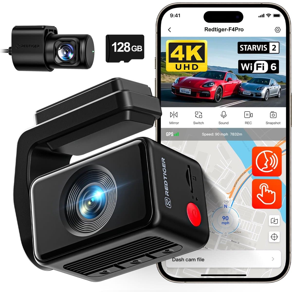Redtiger F4 Pro 4K Touch Wifi Gps 2CH 128gb dashcam - Sony Starvis 2 sensor - 2,2 inch touchscreen Lcd - Wifi - Gps - Parkeermodus - 4K + Full HD resolutie - 128gb Micro SD kaart - dashcam voor auto thumbnail 5