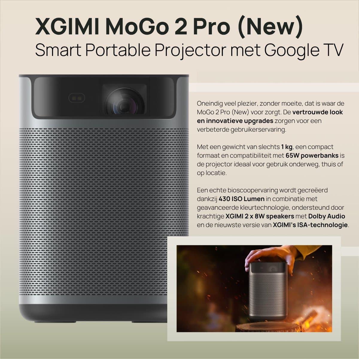 XGIMI MoGo 2 (GTV) Pro Draagbare Smart-Projector met Statief – Full HD 1080p – 400 ISO Lumen – Google TV met Netflix – Dolby Audio thumbnail 3