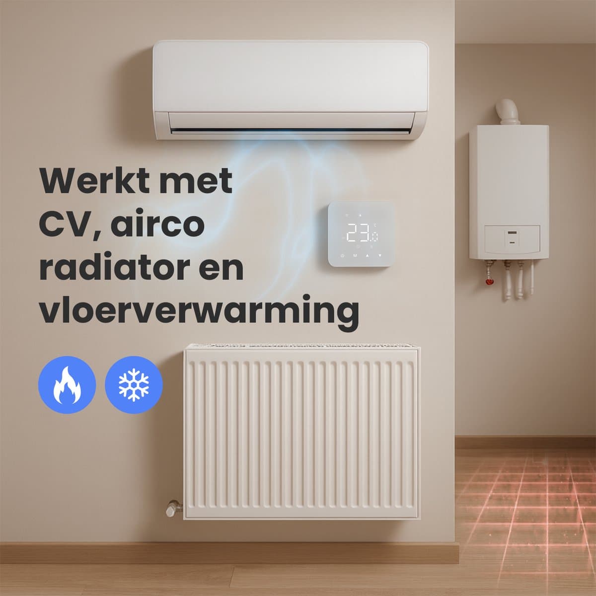 Nince Slimme Thermostaat - Wifi & Draadloos - Voor CV, Vloerverwarming & Radiatoren - Met App & Dagprogramma - Wit thumbnail 3