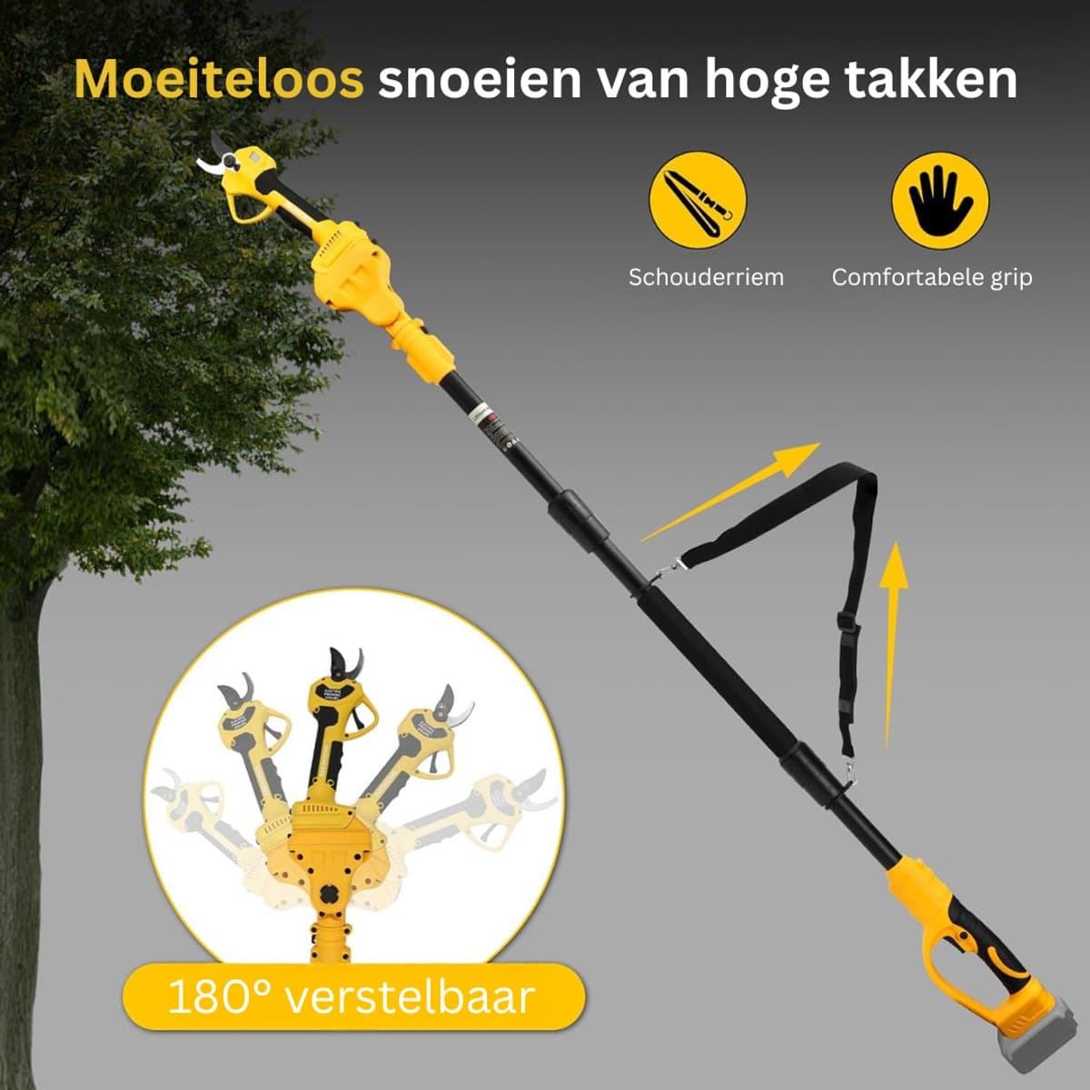 DailySupplies® Telescopische Snoeischaar - Mini Kettingzaag - Heggenschaar - Takkenschaar - Takkenzaag - Elektrische Snoeizaag met Accu - Geel thumbnail 3