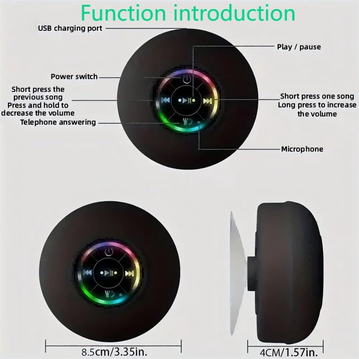 Bluetooth Douche Speaker met Zuignap en LED-verlichting thumbnail 4