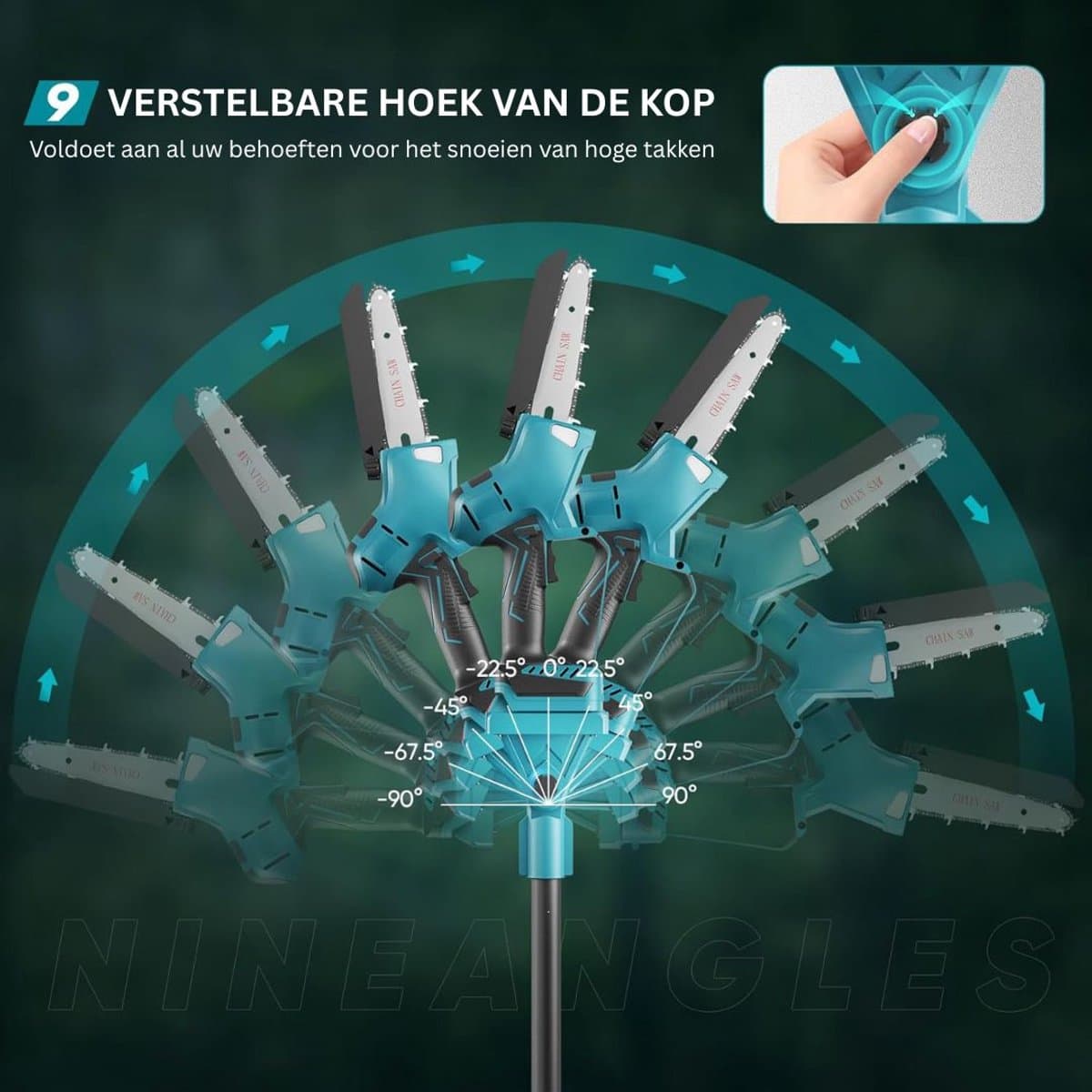MKSS® Telescopische Snoeischaar - Mini Kettingzaag - Heggenschaar - Takkenschaar - Takkenzaag - Elektrische Snoeizaag met Accu - Blauw en Zwart thumbnail 4