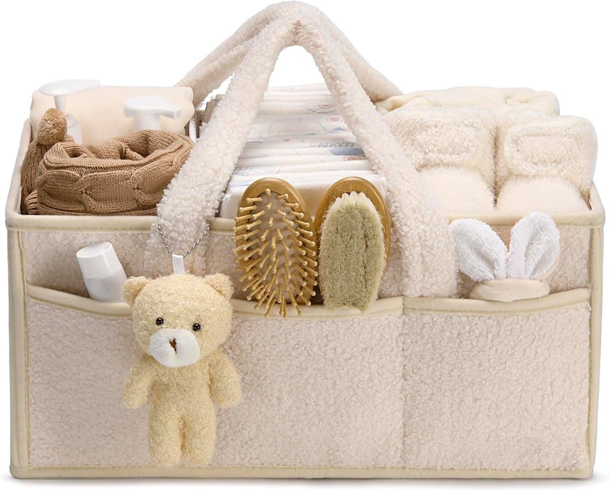 Luiertas - Luiermand - Luiermandje - Speelgoedmand - Luiermand voor Babykameraccessoires - Luier Organizer -Zwangerschapscadeaus -Met handvat- Opbergmand voor babyluiers en doekjes - Organizerr - Kraamcadeau -beige