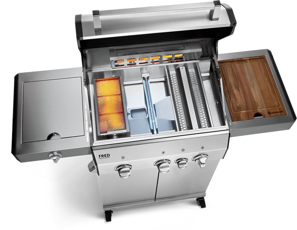 BURNHARD® 3 Branders gasbarbecue FRED Deluxe BLACK Series 3 incl. achterbrander, keramische 900°C infraroodbrander, zijkookplaat, RVS grillrooster + uitklapbare zijtafels thumbnail 6