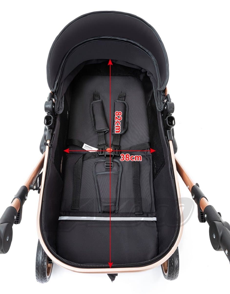 Premium 3-in-1 Kinderwagen - Draagbaar, Opvouwbaar, met Vering - Aluminium Frame - Inclusief Autostoel - Kwalitatieve Buggy voor Pasgeboren Baby - Luxe Multifunctionele Combi Kinderwagen - Roze/Zwart thumbnail 2