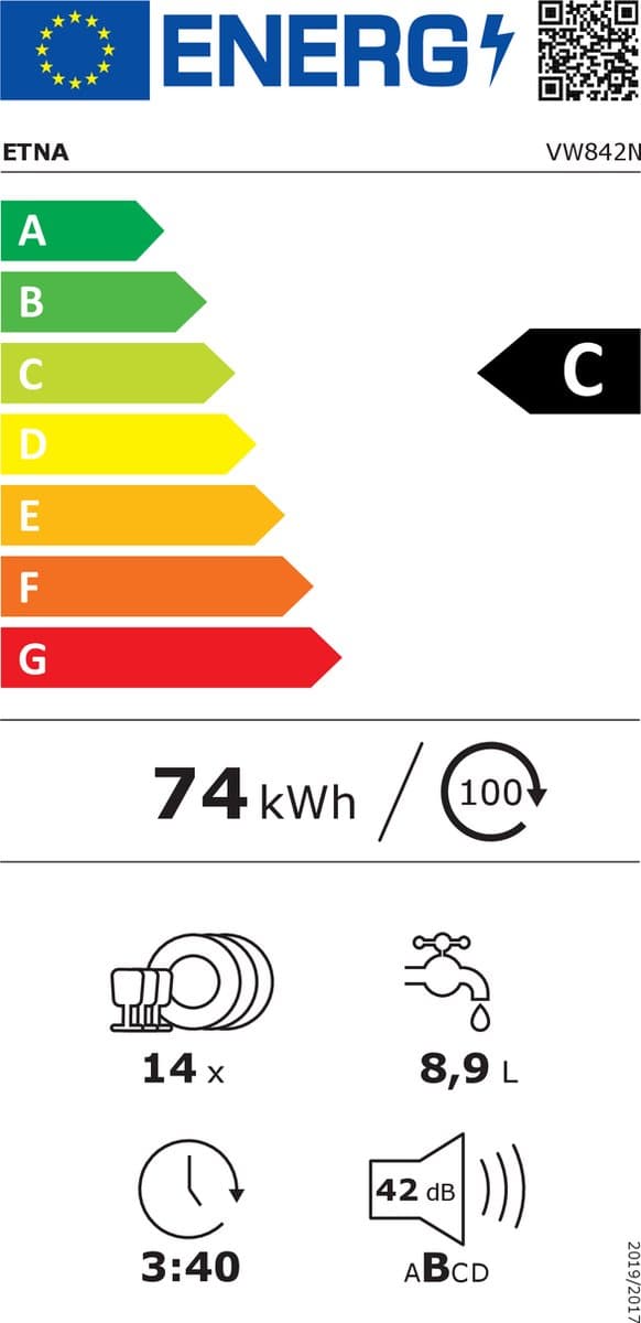 ETNA VW842N - Inbouw vaatwasser - 60 cm - Intensieve zone - Flexibele bestekkorf - Sleepscharnier - Nachtprogramma - Zuinig en Stil - Koolborstelloze Motor thumbnail 2