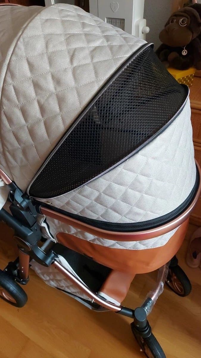 Luxe Kinderwagen 3 in 1 - Wandelwagen - Kinderwagen - Met Autostoel - Kinderwagen – Buggy 3 in 1 - Wit thumbnail 4