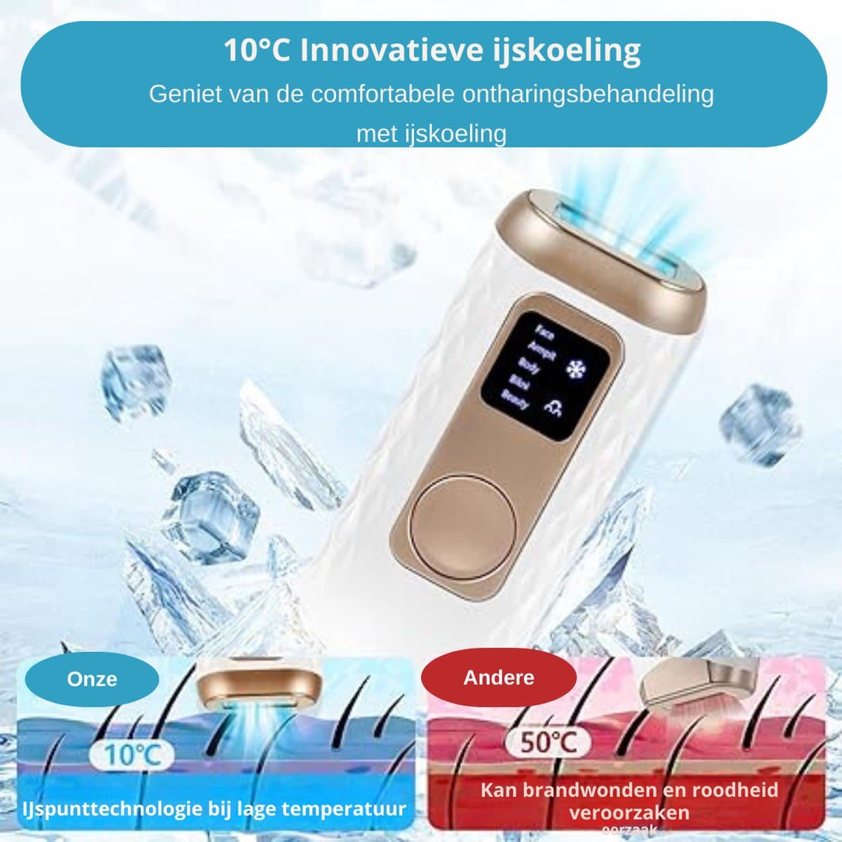 IPL Laser Ontharingsapparaat - Laser Ontharing Met IJskoeling - Ontharing Laser - Ontharingsapparaat Laser - Ontharingsapparaten Laser - Ontharingsapparaat Voor Vrouwen En Mannen - Voor Gezicht En Lichaam - 3 in 1 Functies thumbnail 4