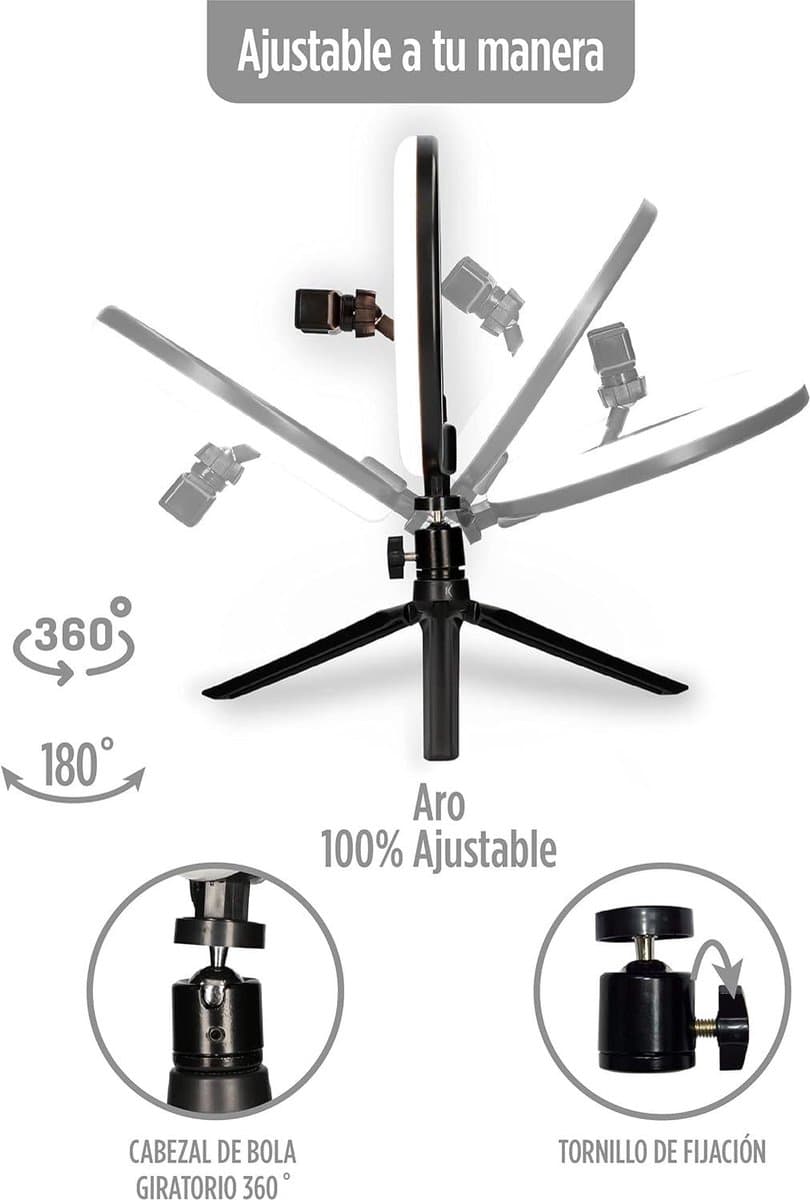 Lichtring voor bureau - dimbaar LED-ringlicht - mobiele telefoon - 3 lichttemperaturen - 10 helderheidsniveaus - ringlicht - TIK Tok - fotografie - selfie thumbnail 8