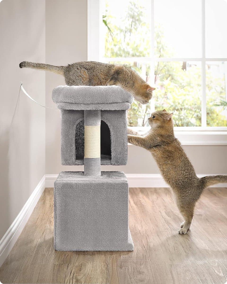 Kleine Krabpaal 67cm Kattenhuis voor Kittens - Groot Platform - Sisalpalen - Lichtgrijs thumbnail 5
