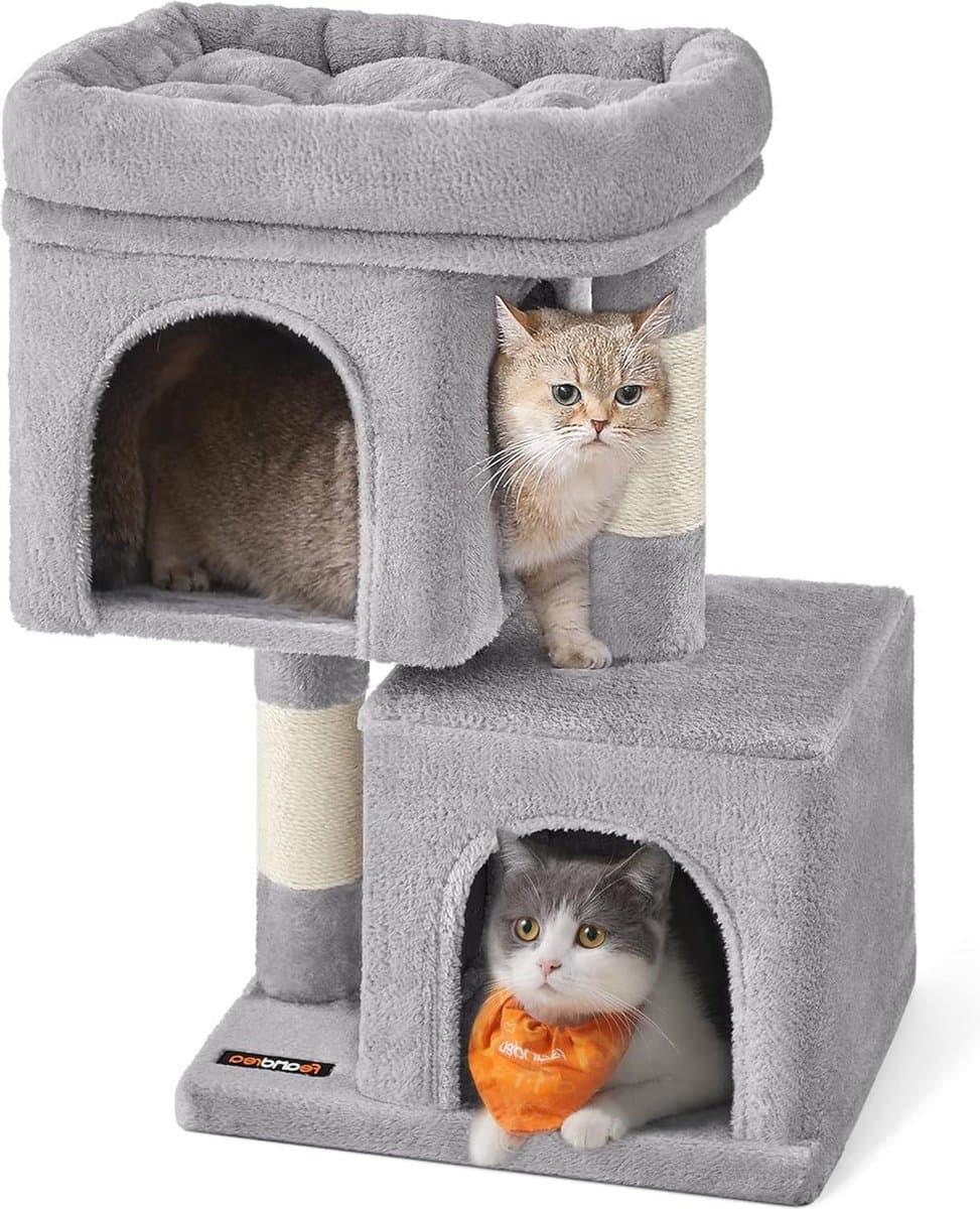Kleine Krabpaal 67cm Kattenhuis voor Kittens - Groot Platform - Sisalpalen - Lichtgrijs