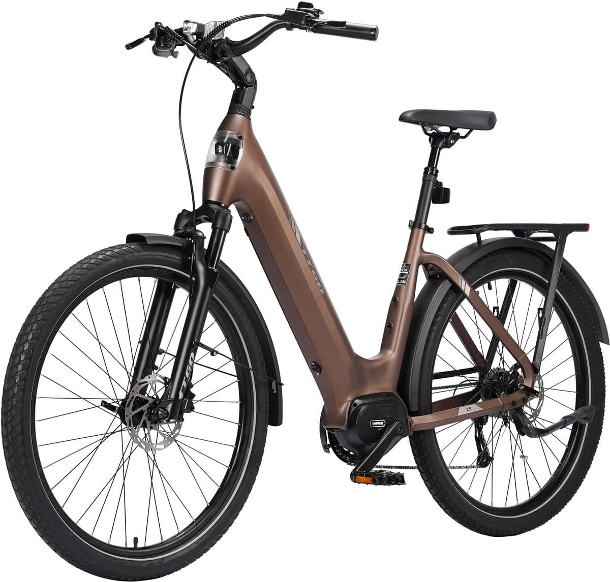 Elektrische Fiets TTGO Z5 - 250W MiddenMotor Stadsfiets - 36V18Ah Accu - 27.5 Inch Banden - Max Snelheid 25km/u - Max Bereik 110-130km - Shimano 9 Versnellingen - Bruin