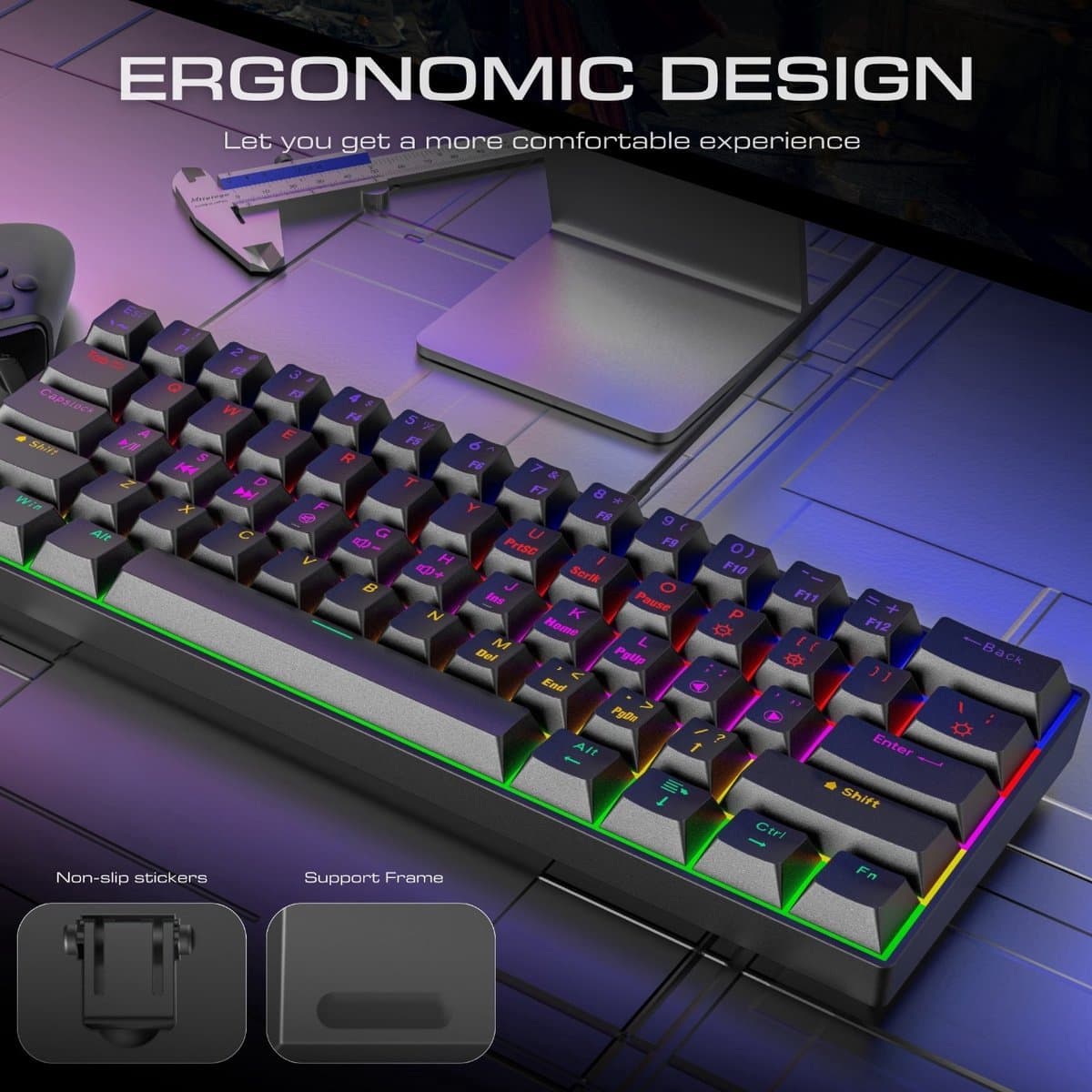 T68 Draadloos Mechanisch Toetsenbord - RGB - Bluetooth, 2.4GHz & USB-C - Brown Switches - Wit & Zwart thumbnail 6