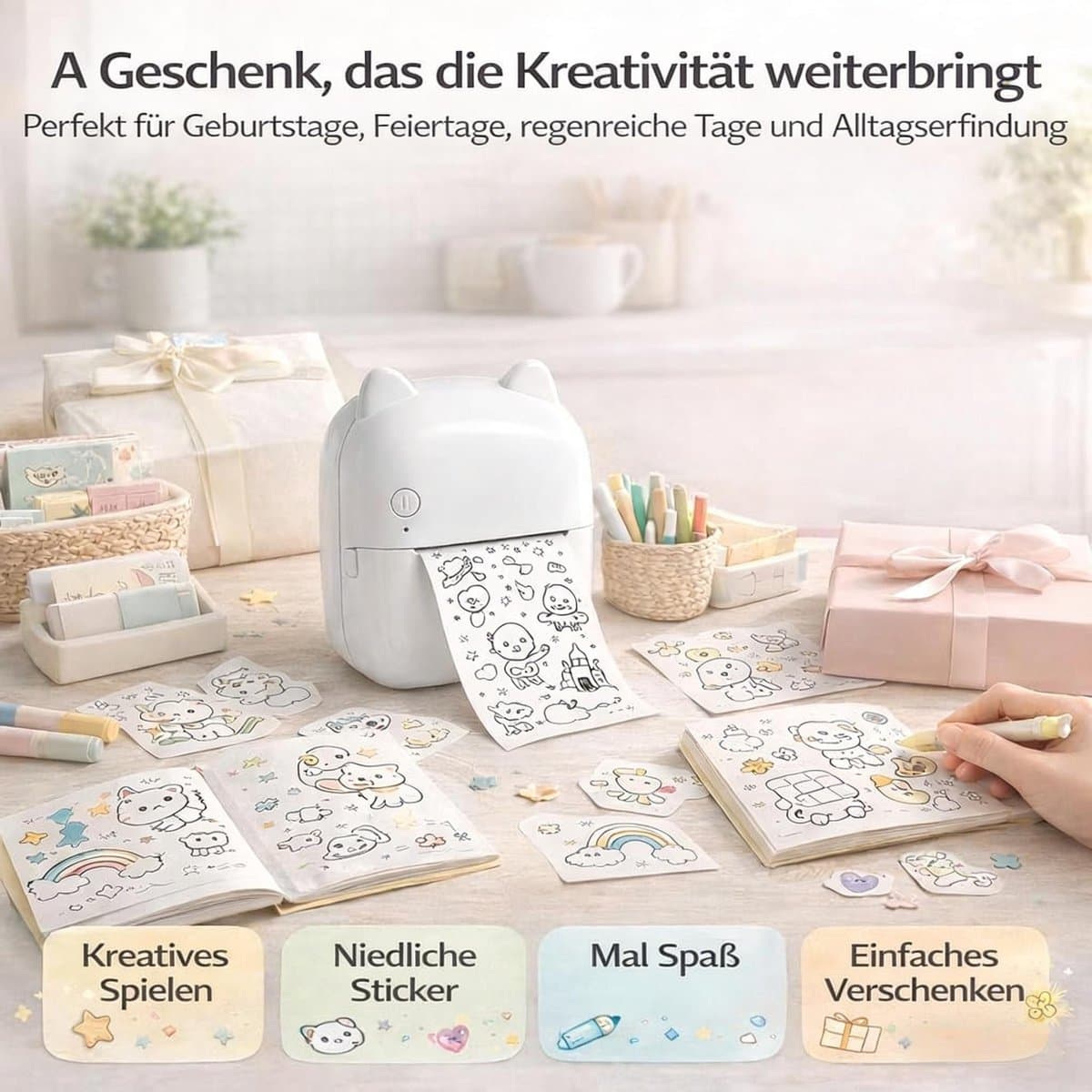 AI Mini Thermische Printer voor Kinderen met Spraakbesturing – Draagbare Inktloze Stickerprinter met Foto- en Afbeeldingengeneratie, voor Notities, Kleurplaten, Dagboek en DIY-Knutselprojecten thumbnail 6