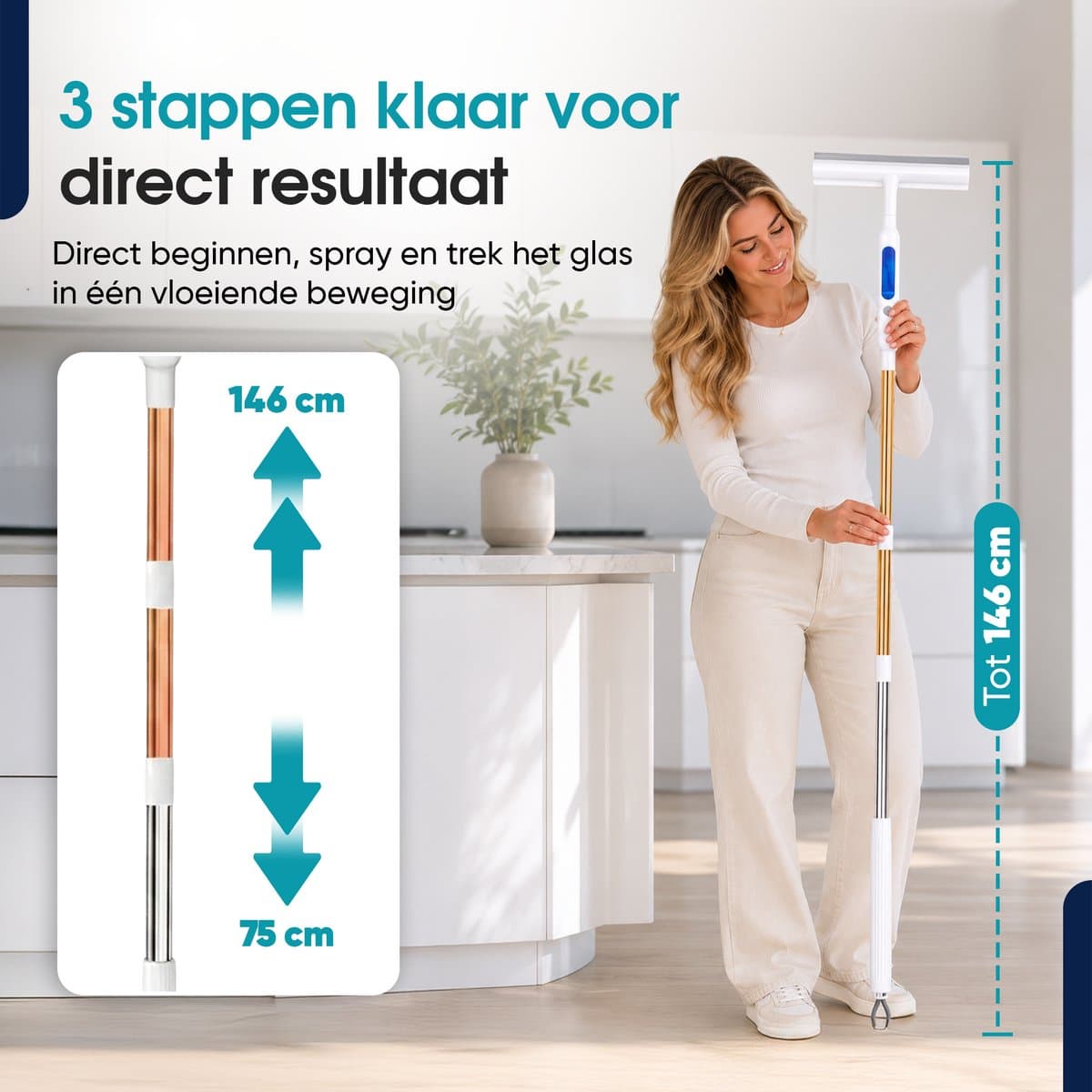Tibagoods 4-in-1 Ramenwasser met Telescoopsteel - Ruitenreiniger - Raamwisser - Raamtrekker - Uitschuifbaar tot 146 cm - Incl. 3 microvezeldoeken - Met sprayfunctie thumbnail 5
