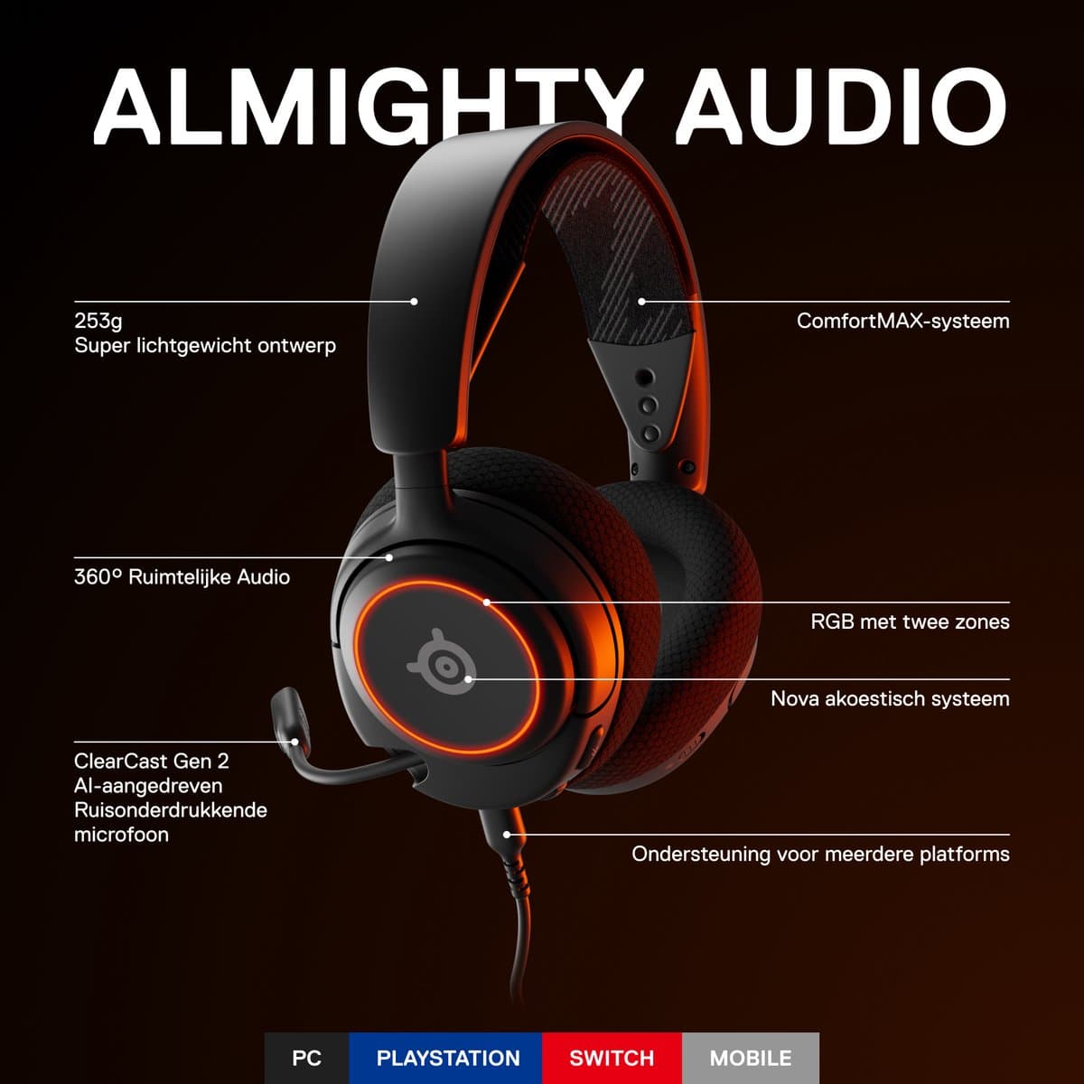SteelSeries Arctis Nova 3 bedraad met USB-C en RGB