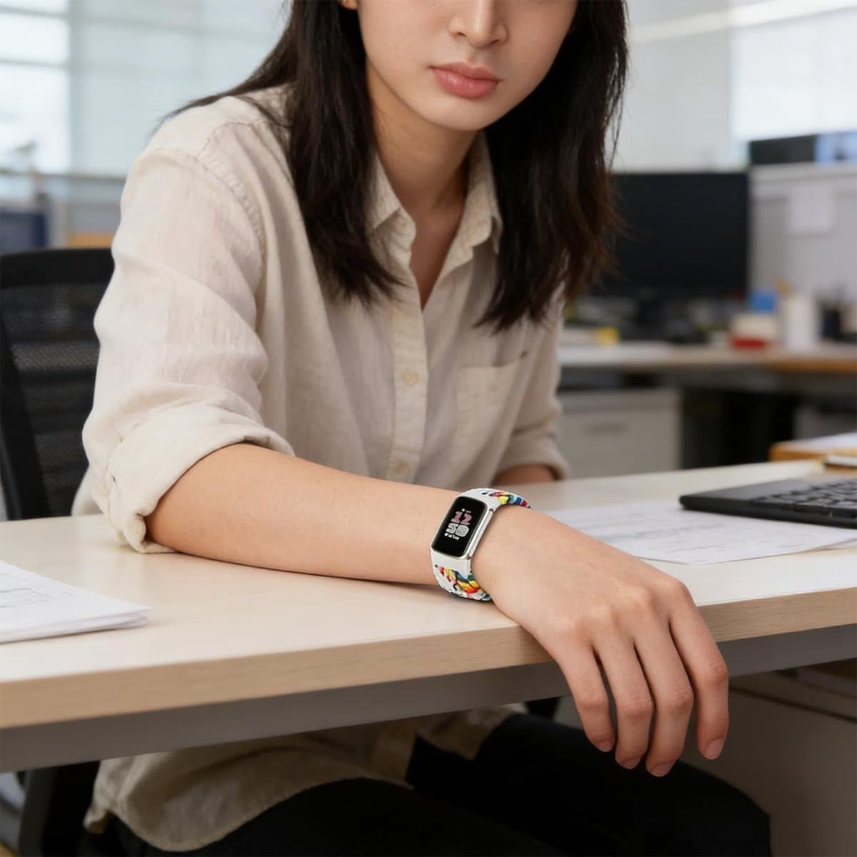 Verstelbare en Comfortabele Nylon Horlogeband voor Fitbit Charge 5 en 6 - Magnetische Stretchy Loop Straps voor Dames en Heren, Ideaal voor Fitness Tracker Gebruik thumbnail 4