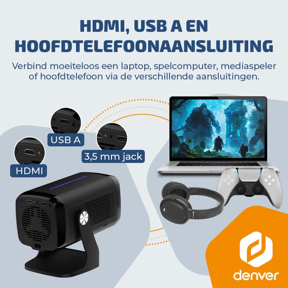 Denver Beamer - 4K 3840x2160P - 700 ANSI Lumen - Projector - Thuisbioscoop - HDMI - USB-C - PR4852 thumbnail 5