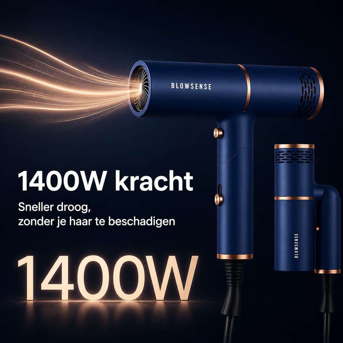 BlowSense® TravelDry Reisföhn Opvouwbaar – Compacte Haardroger voor Reizen, Vakantie en Handbagage – 1400W – Met Concentrator-opzetstuk – Ruimtebesparende Opvouwbare Föhn – Saffierblauw – 2026 Model thumbnail 6