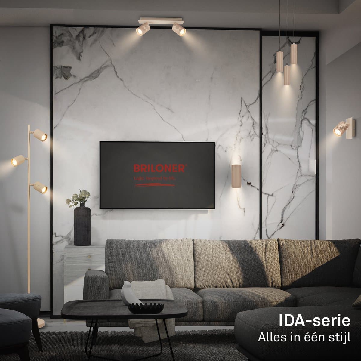 BRILONER Ida - Vloerlamp - woonkamer lamp - bureaulamp - staande lamp met GU10 fitting - h.: 141cm - beige thumbnail 5