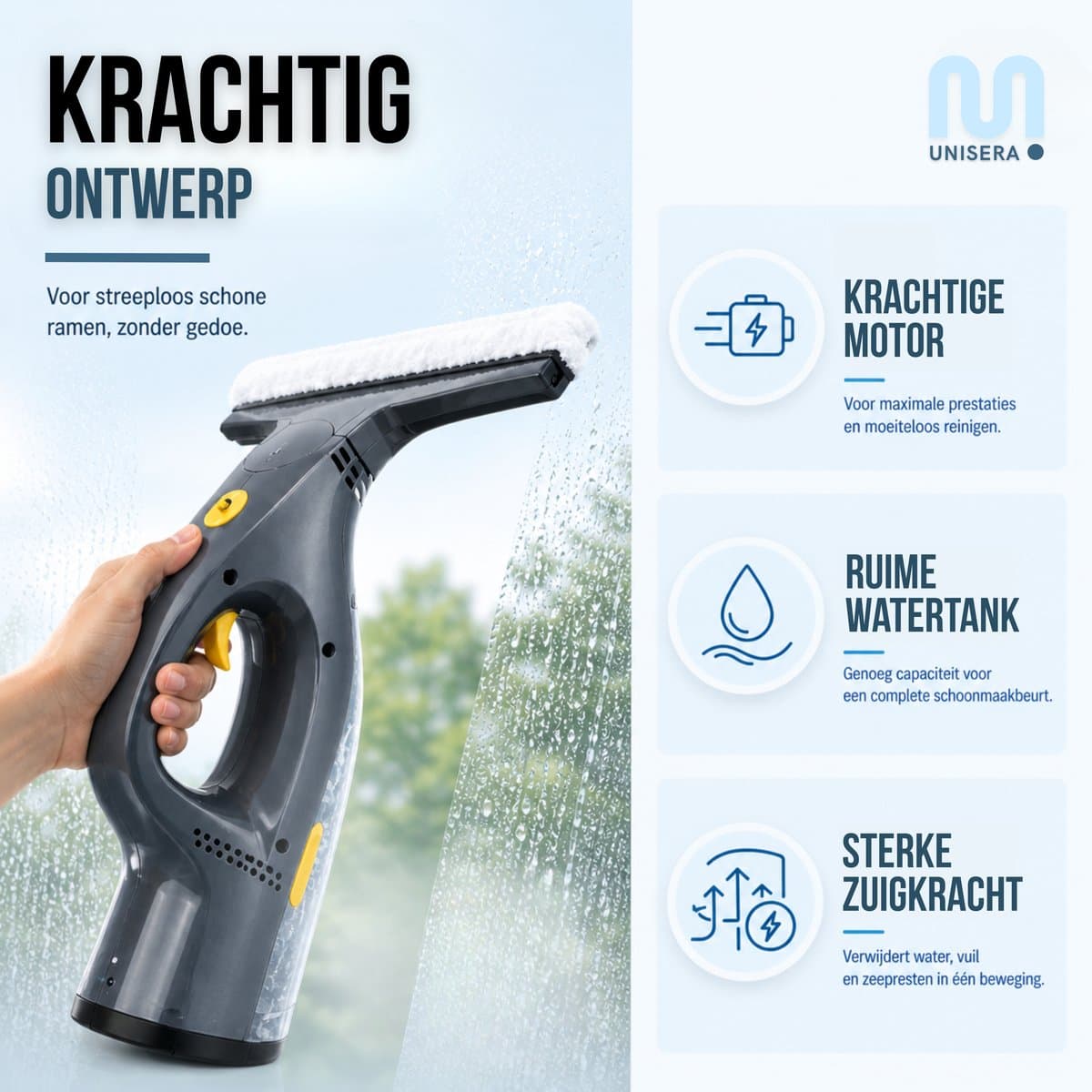 Unisera Elektrische Raamwisser - Raamtrekker - Snoerloze Ruitenwasser - Alles-in-één thumbnail 3