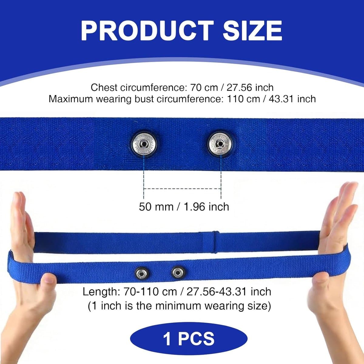 Thijox - Hartslagmeter Borstband Antislip Blauw - Comfortabele Reserveband voor Garmin Polar Wahoo - Verstelbaar 70-110 cm - ANT+ Bluetooth thumbnail 3