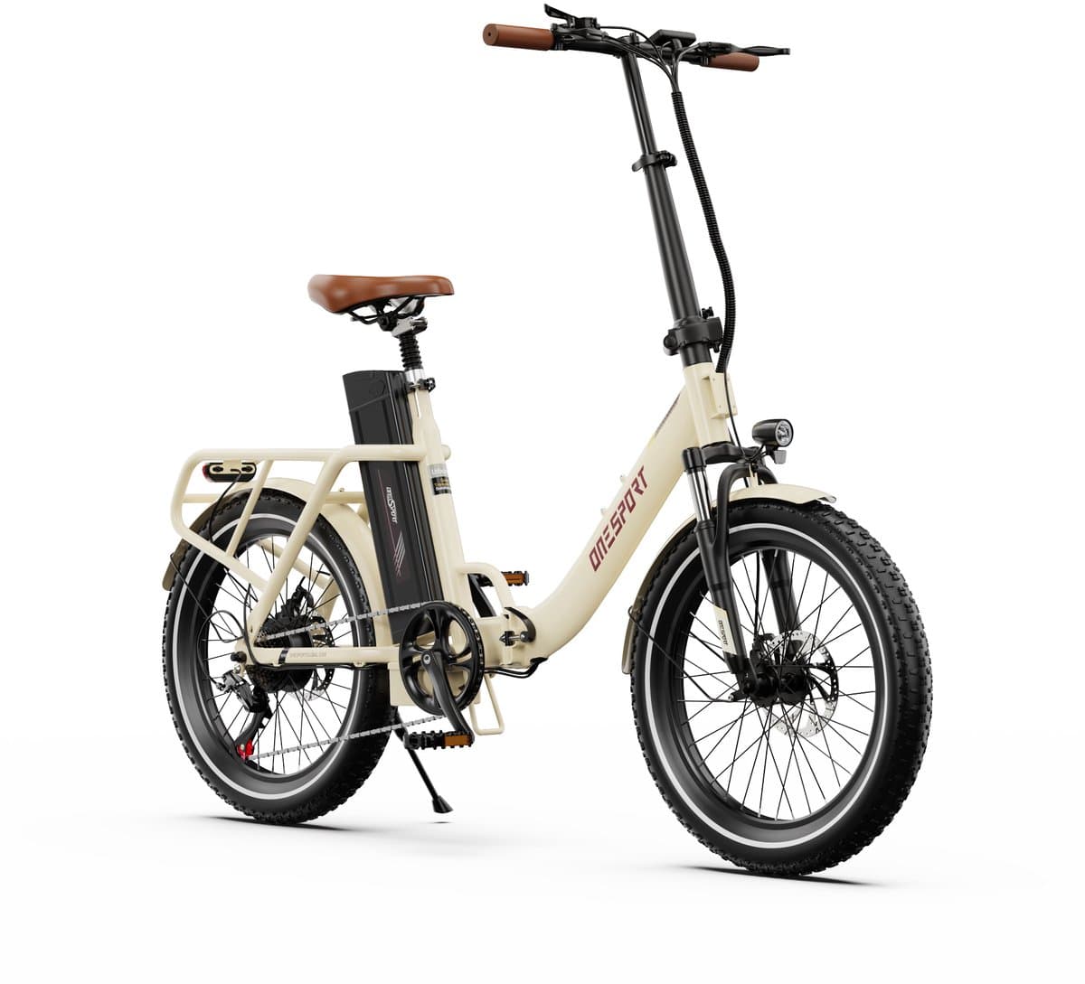 ONESPORT-Opvouwbare elektrische stadsfiets-120 km ondersteuning-816Wh grote accu-20x3.0 inch brede banden-250W stille motor-40Nm koppel-48V17Ah-voor-achter schijfrem-vering-bluetooth-weiß