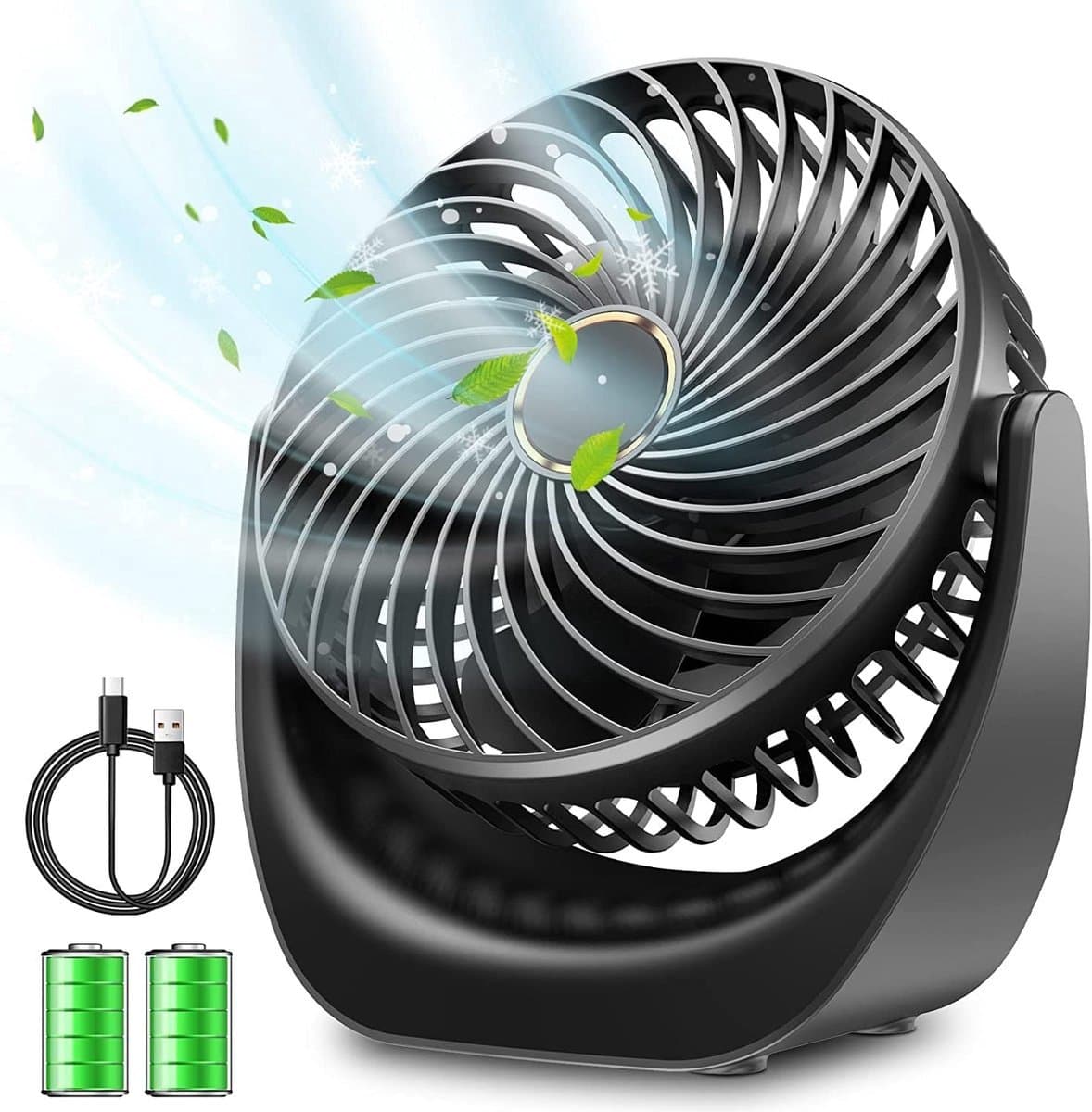 Solvix tafel ventilator geluidloos - Bureauventilator - Zwart - Oplaadbare 4000 mAh Accu - 5 Snelheden - Voor Thuis en Op Kantoor
