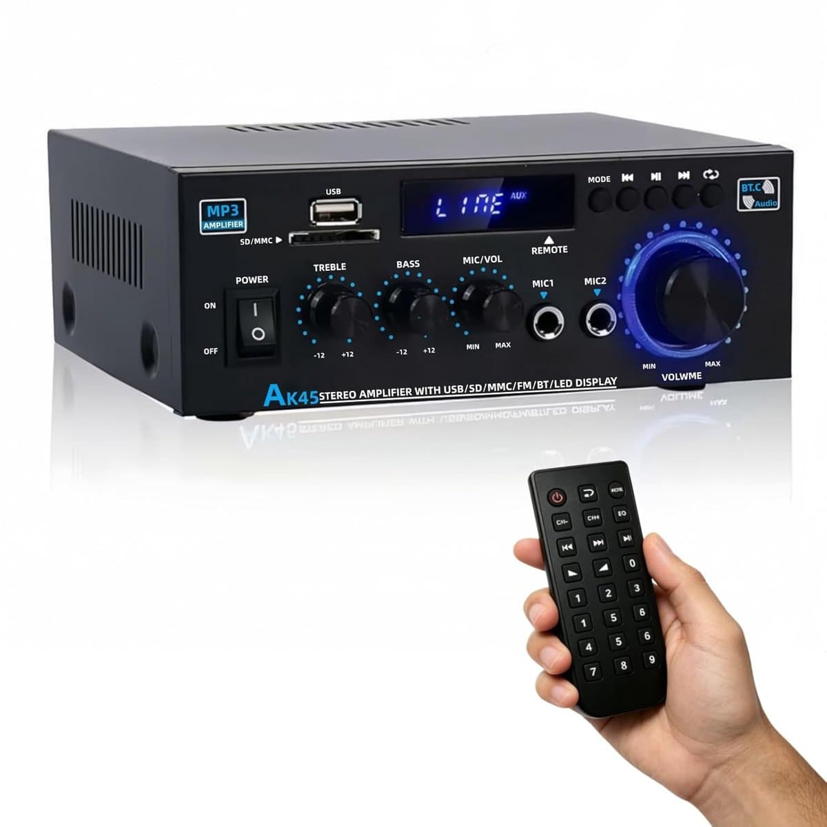 Bluetooth 5.0 Audioversterker - Ak45 Hifi Stereo Mini-Eindversterker - 400w 2-Kanaals Draadloze Bluetooth 5.0 Eindversterker thumbnail 4