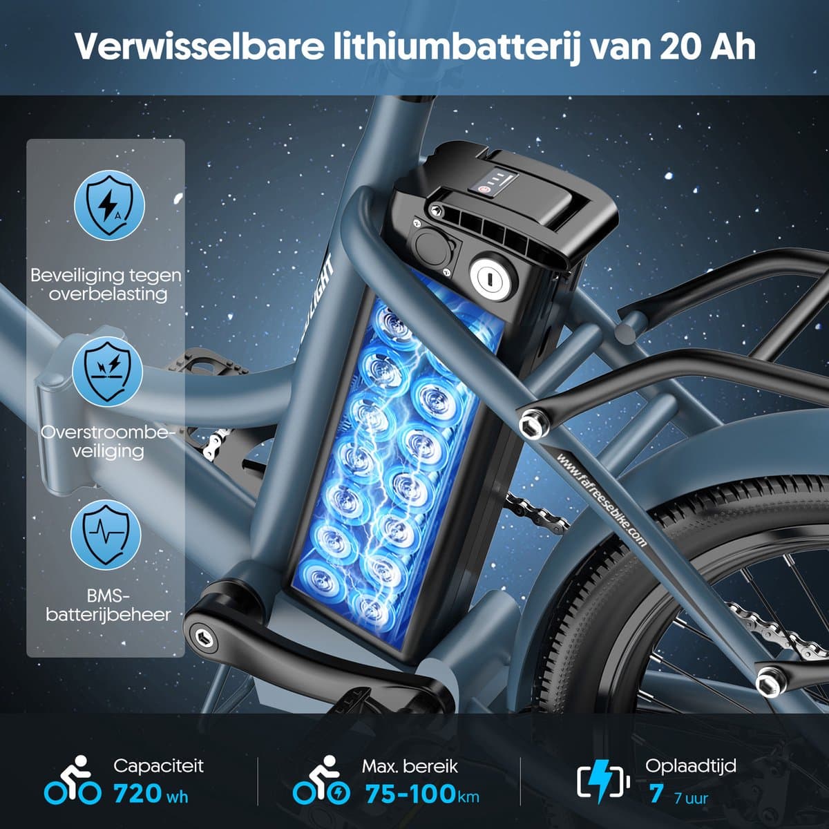 Fafrees F20 Light Elektrische Vouwfiets - 20 Inch City E-bike - 36V 20Ah Batterij - Tot 100km Bereik - Shimano 7-Versnellingen - Schijfremmen - Opvouwbaar - werkverkeer thumbnail 7