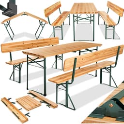 Productfoto van tectake® Biertafel met 2 Banken - 8 personen - 170 cm lang - 3-delige Biertafelset met Inklapbare Tafel en Banken met Rugleuningen - Tuintafel - Bierbank Oktoberfest