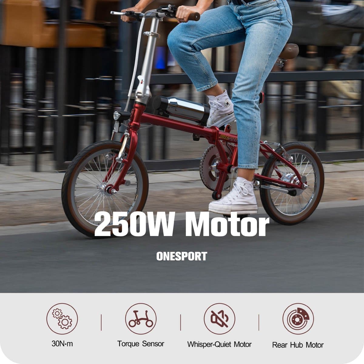 ONESPORT OT02 E-bike - 25 km/u - 16inch - 25km actieradius - 250W motor -36V 5.2Ah accu - rood thumbnail 6
