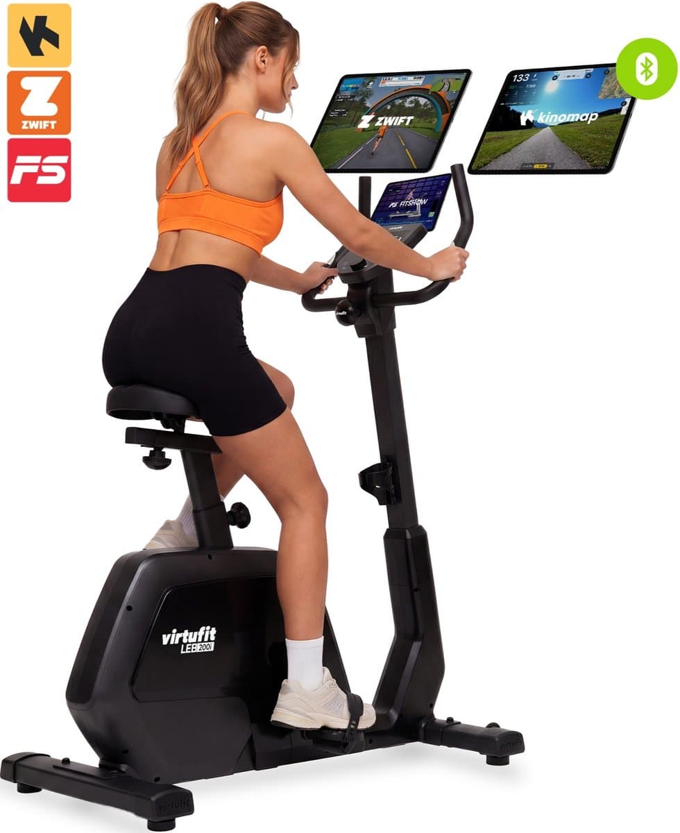 VirtuFit Low Entry Bike 200i - Hometrainer met lage instap - 32 weerstandsniveaus - 24 programma’s - Bluetooth en hartslagfunctie - Kinomap en Zwift compatibel - Comfortabele indoor bike (LEB 1.2i)