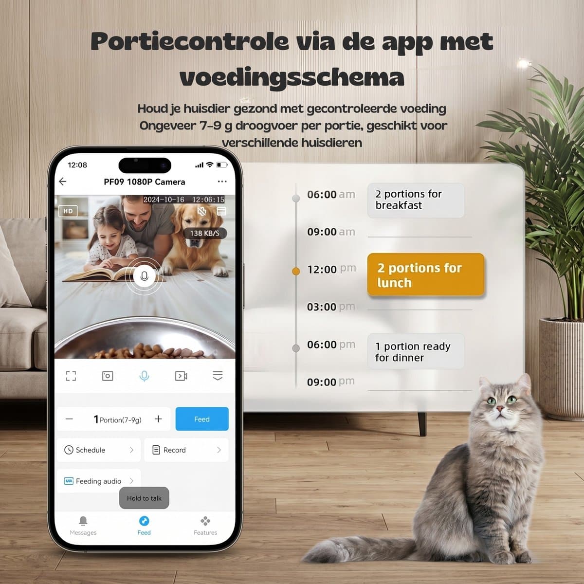 SmartPaw FeedMate - Automatische Voerbak Kat en Hond - Voerautomaat met HD Camera & Audio - 5L Voerdispenser - WiFi & Smart App - Voor Droogvoer - Zwart thumbnail 4