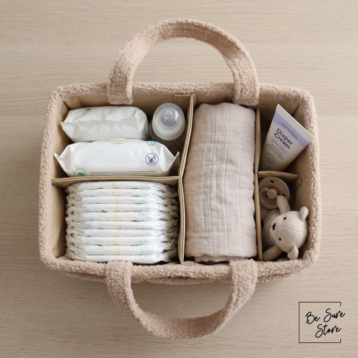 Teddy Luiertas Beige - Luiertas - Kraamcadeau - Teddy Tas - Baby Organizer - Teddy - Opbergmand - Verzorgingstas thumbnail 2
