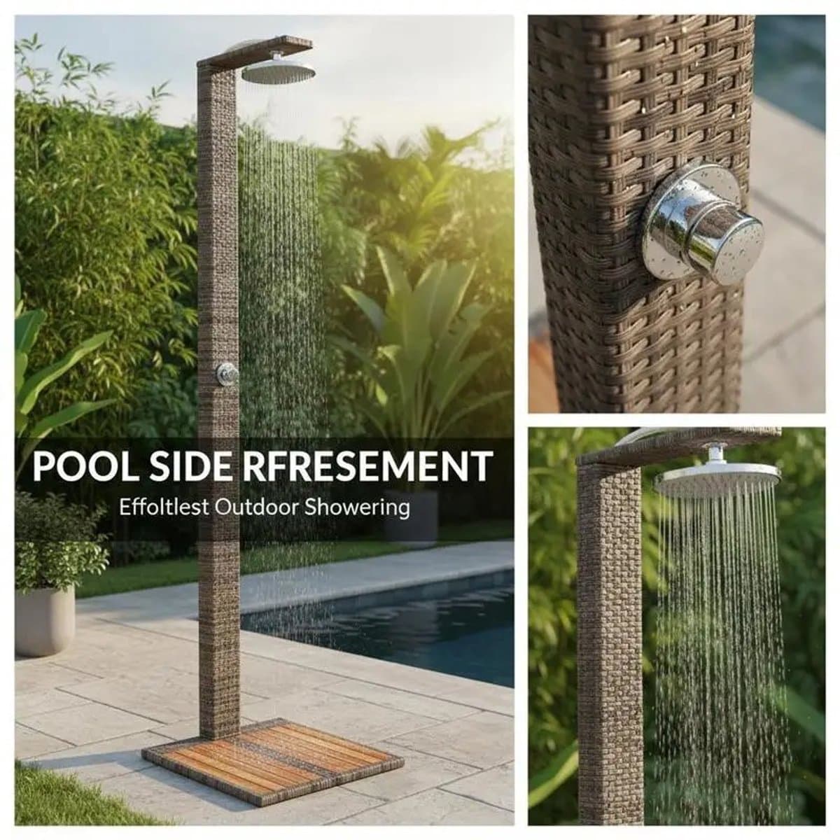 HOB Buitendouche - Tuindouche - Doucheset - Campingdouche - Weerbestendig Polyrotan - Acaciahouten Basis - Vrijstaand Design 224cm thumbnail 5