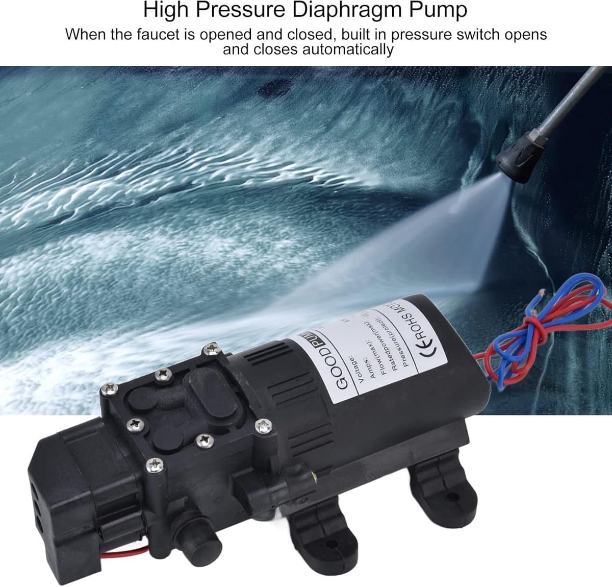 12V DC Zelfaanzuigende Drukwaterpomp 100W - 5.5 L/min Membraanpomp met Drukschakelaar voor Caravan, Boot en Tuin thumbnail 5