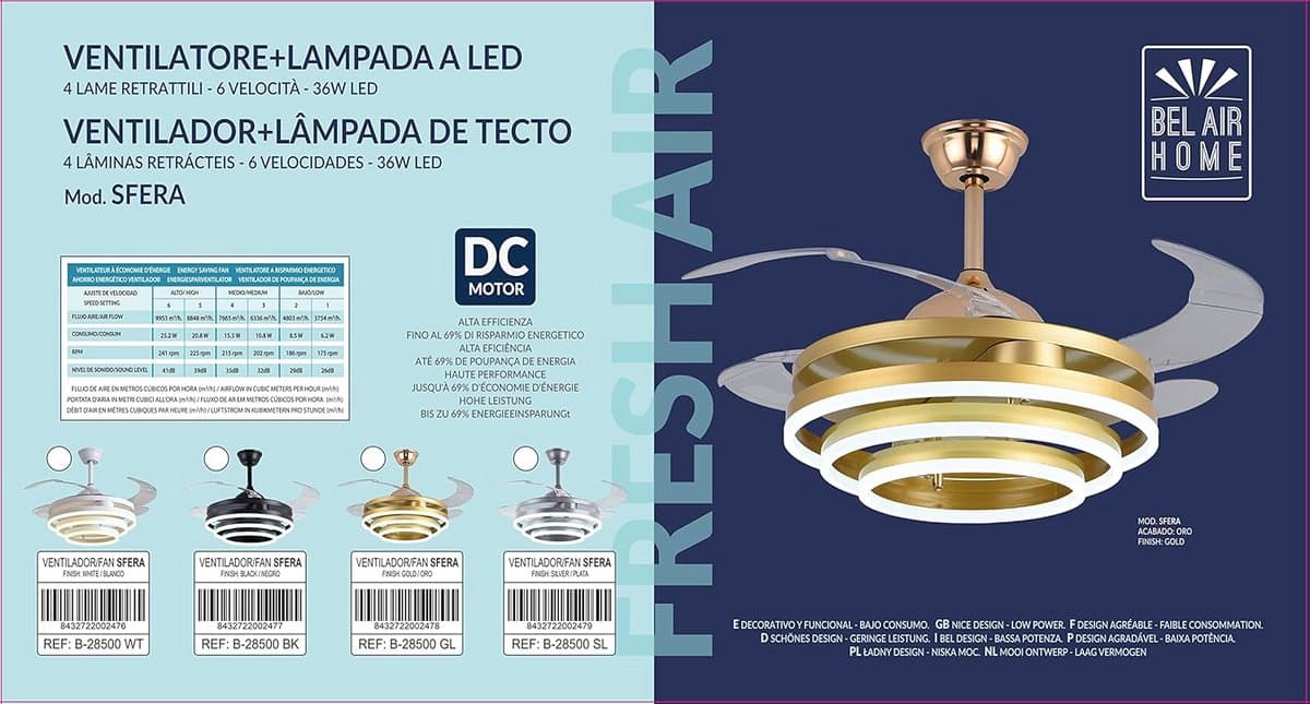 Plafondventilator met DC-motor en Drie Verstelbare LED-Lichtringen thumbnail 7